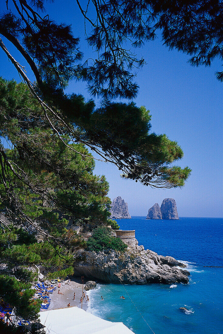 View at beach in a bay, Bagni Torre Saracena, Capri, Italy, Europe