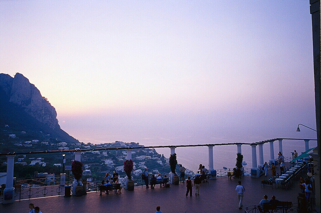 People on a terrace at sunset, Capri Town, Capri, Italy, Europe