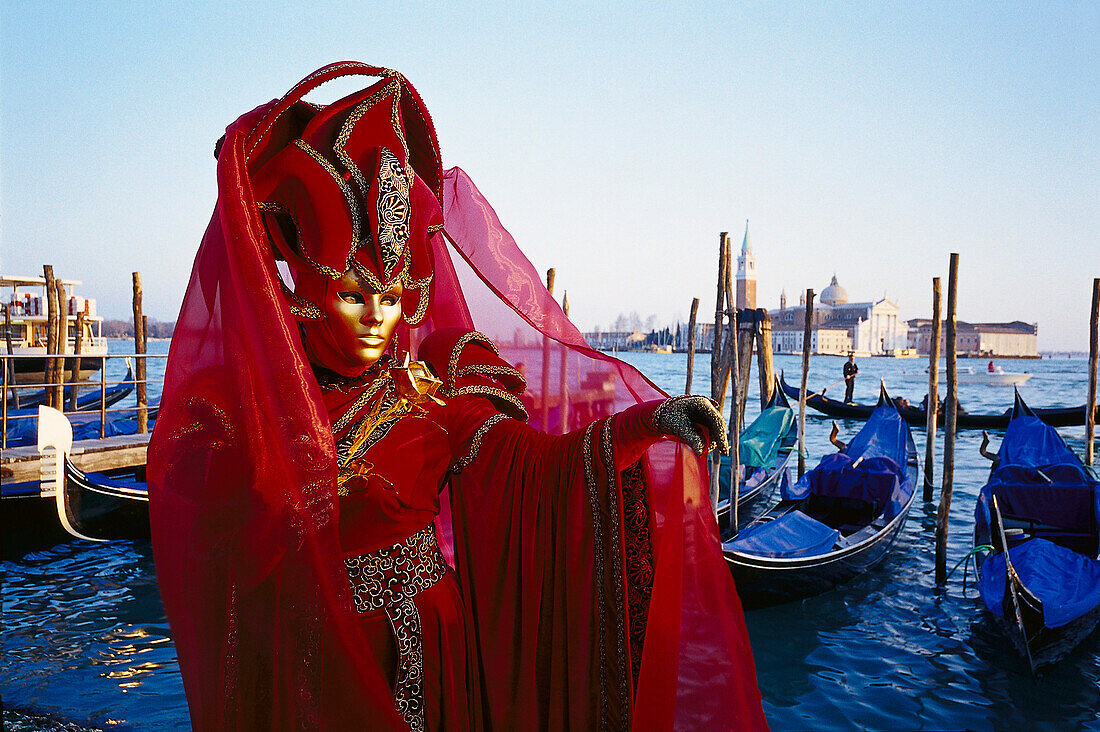 Frau mit Maske und Kostüm, Karneval von Venedig, Italien