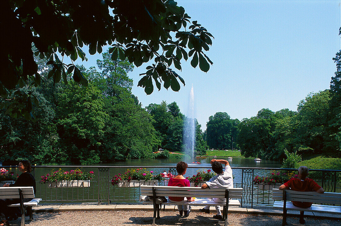 Kurpark with lake, Wiesbaden, Hesse, Germany