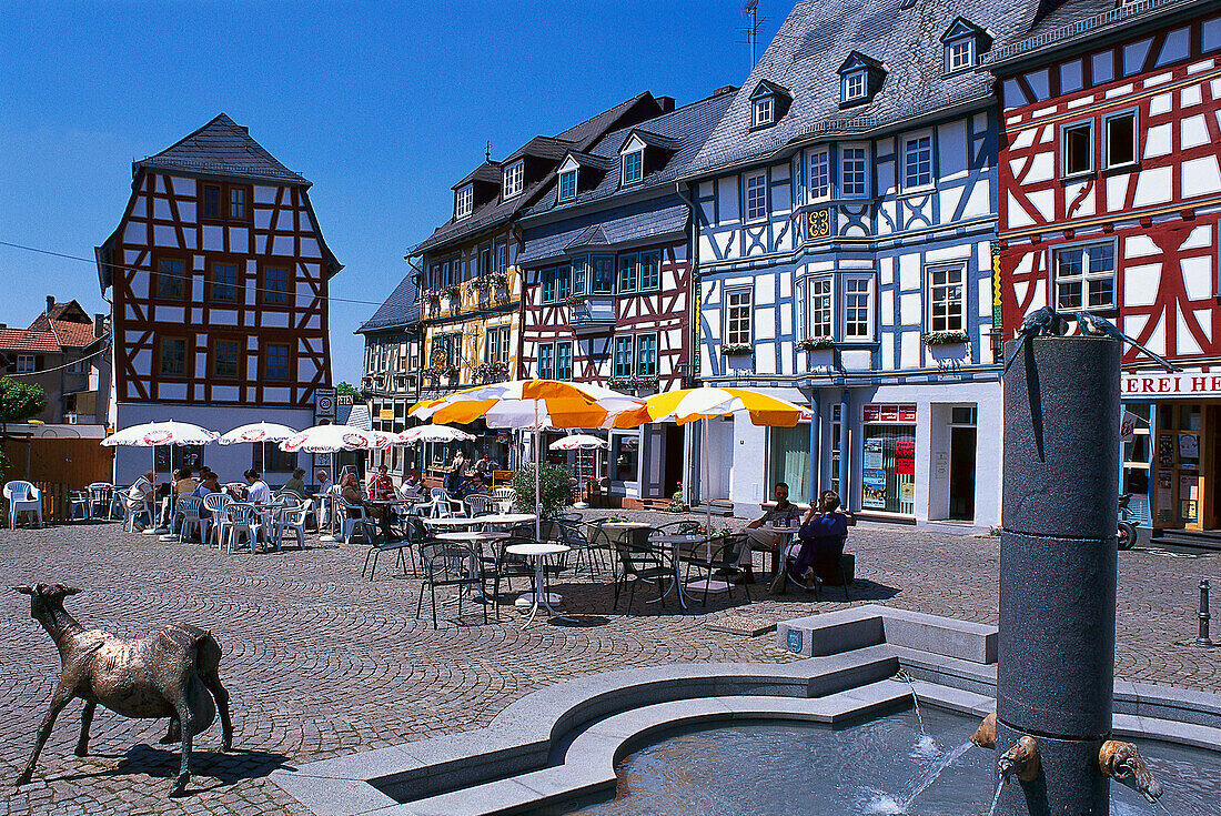 Street cafes on market square, Bad Camberg, Taunus, Hesse, Germany, Europe