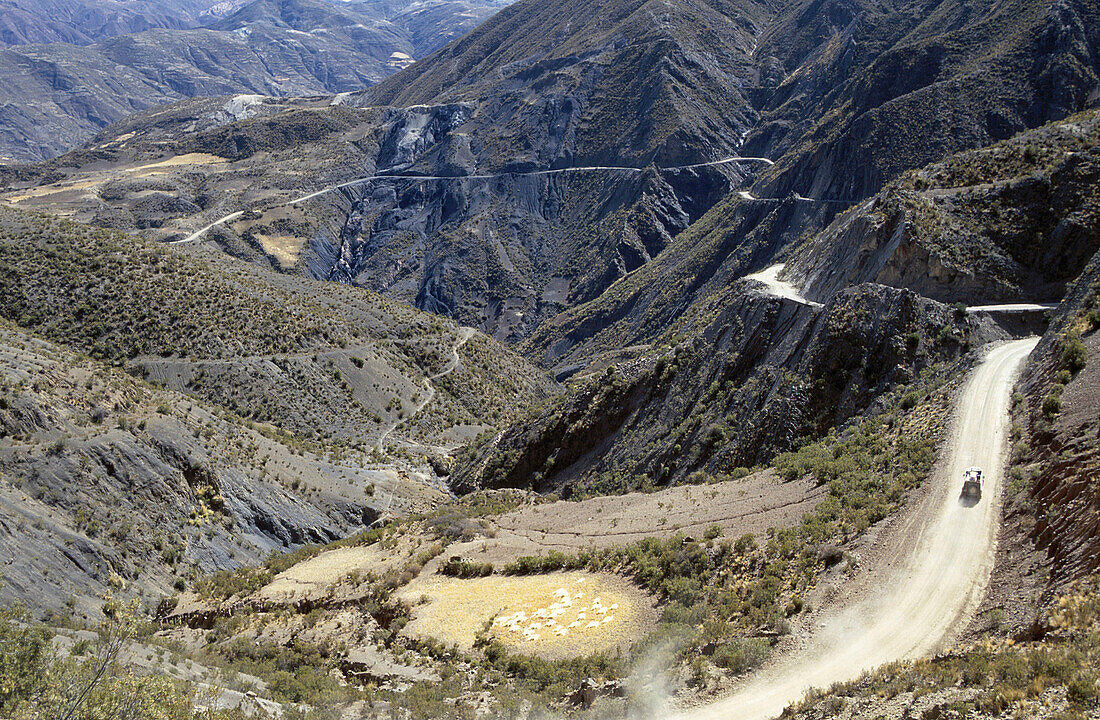 Mountainous road through the mountains, Colquechaca, Bolivia