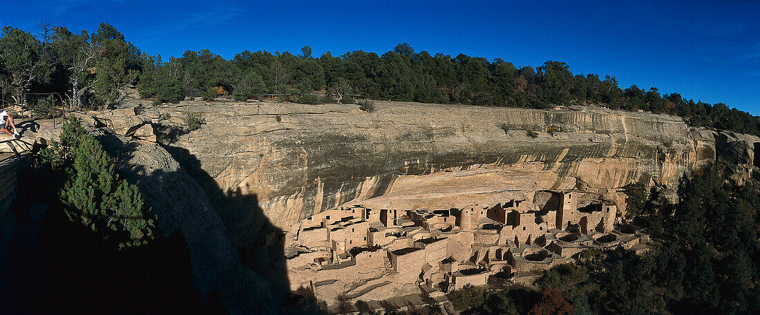 Indian rock buildings under blue sky, New Mexico, USA, America