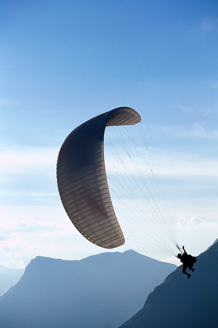 Tandem flight, Paragliding, Paznaun Valley, Tyrol, Austria