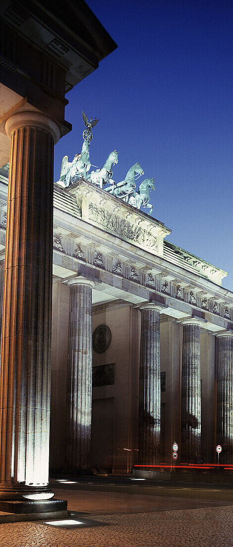 Illuminated Brandenburg Gate at night, Berlin, Germany