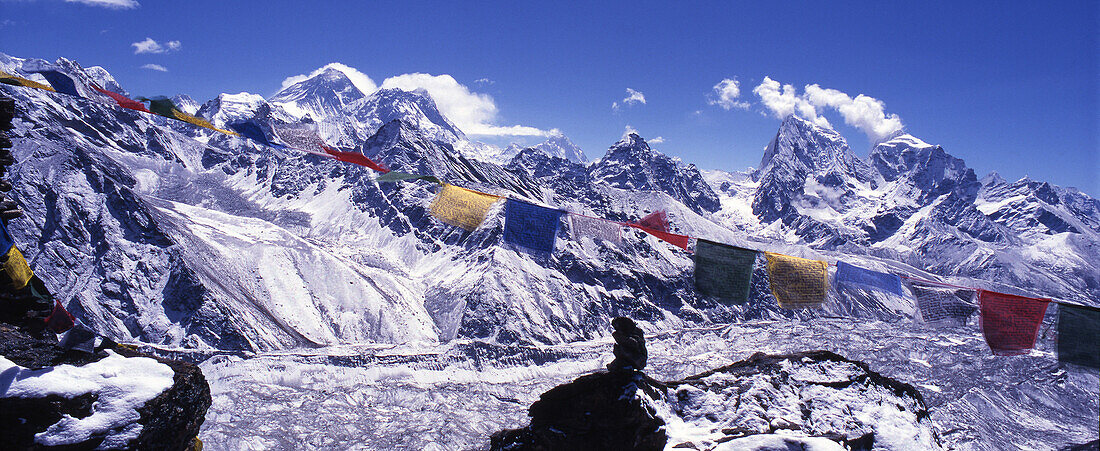 Blick vom Gokyo Gipfel, Mount Everest, Everest-Region, Nuptse, Lhotse, Makalu, Nepal, Asien