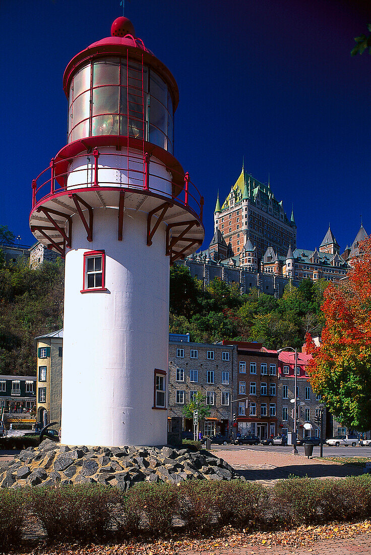 Leuchtturm, Hotel Château Frontenac, Basse-Ville, Quebec City, Quebec, Kanada, Nordamerika, Amerika