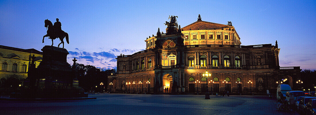 Semperoper, Theater Square with Equestrian Statue, Dresden, Saxony, Germany