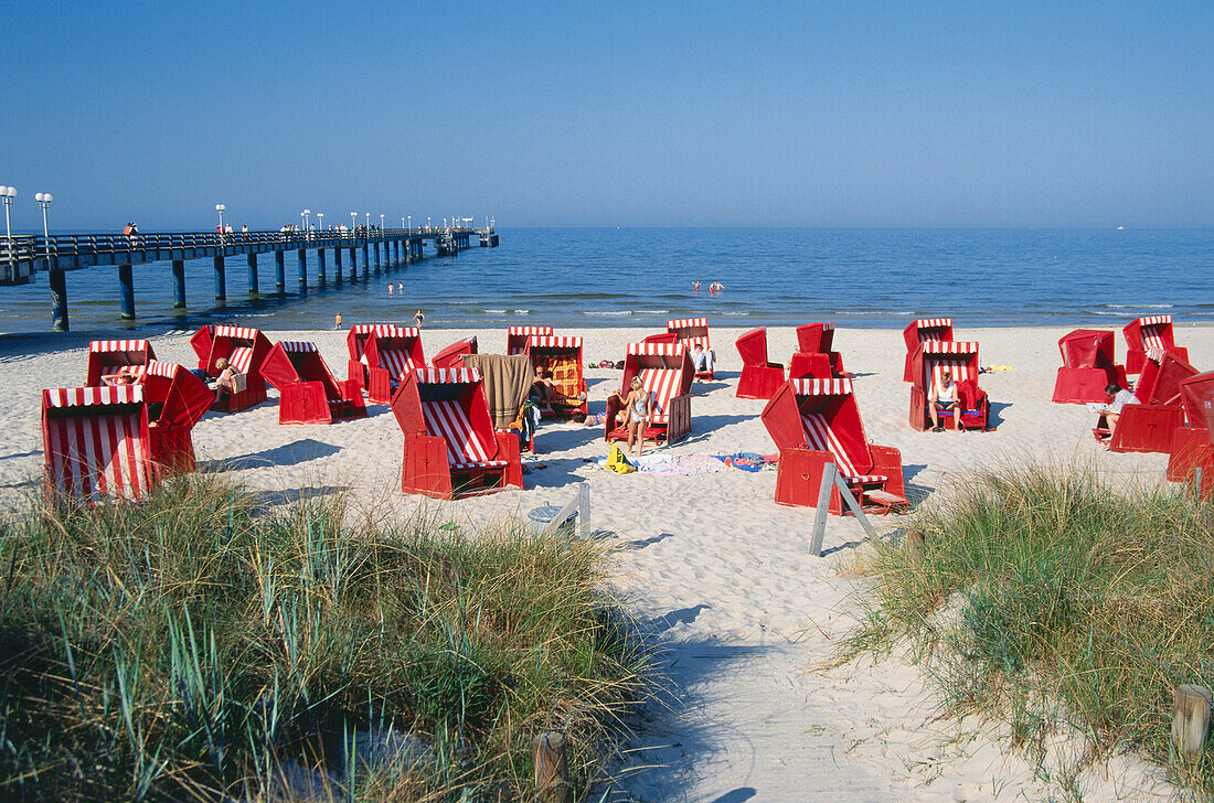 Beach Chairs on the beach of Ostseebad Binz, Ruegen, Mecklenburg-Western Pomerania, Germany
