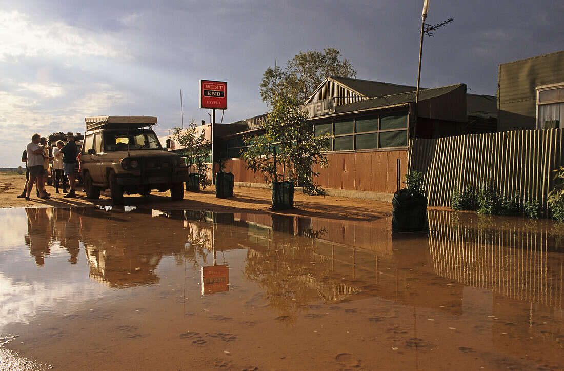 William Creek Hotel, road closed after rain, South Australia, Australia