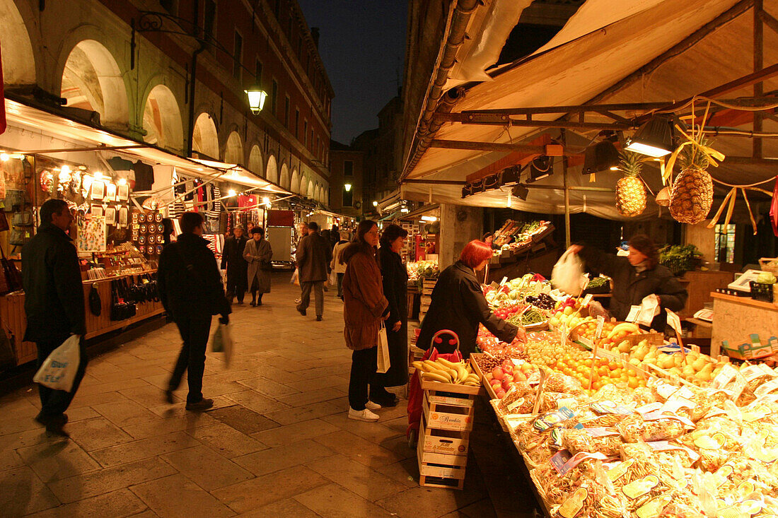 Rialto Market in the evening, San Polo, Venice, Italy