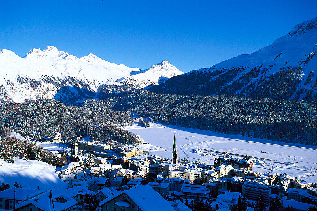 Panorama von St. Moritz, Engadin, Graubünden, Schweiz