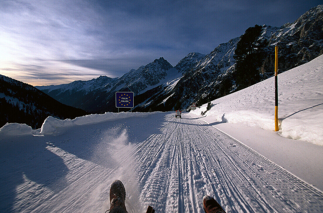 Sledging from Staller Sattel, Antholz, South Tyrol Italy