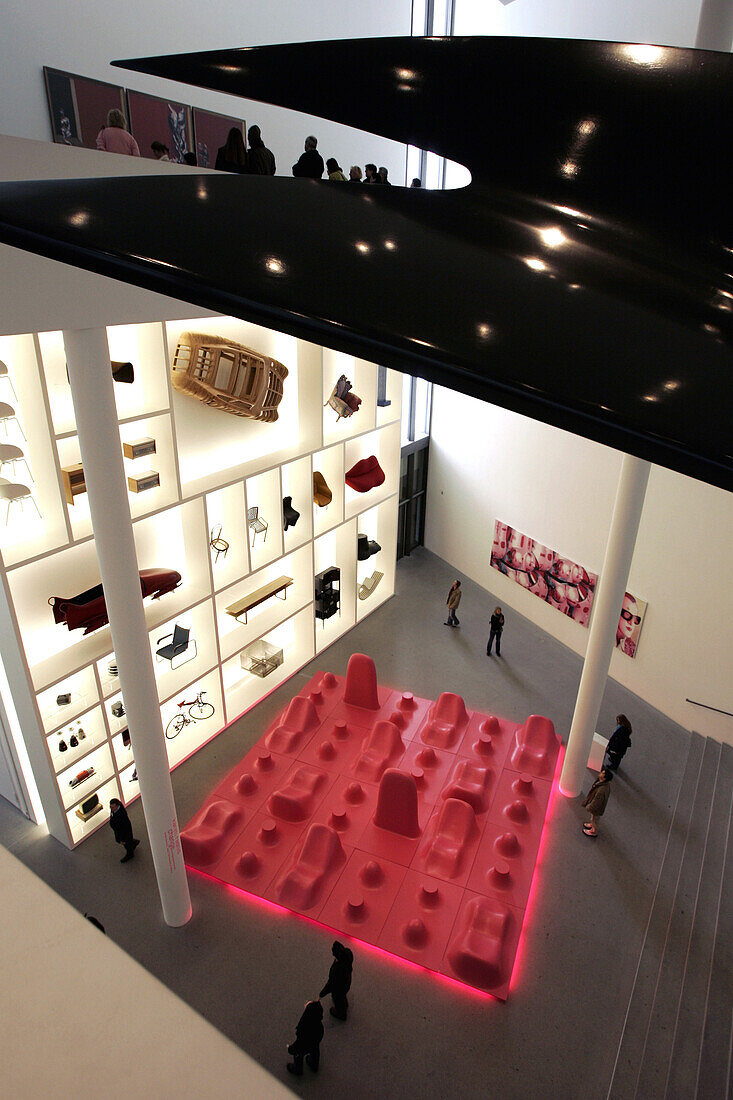 Blick von oben in die Design Abteilung der Pinakothek der Moderne, München, Bayern, Deutschland, Europa