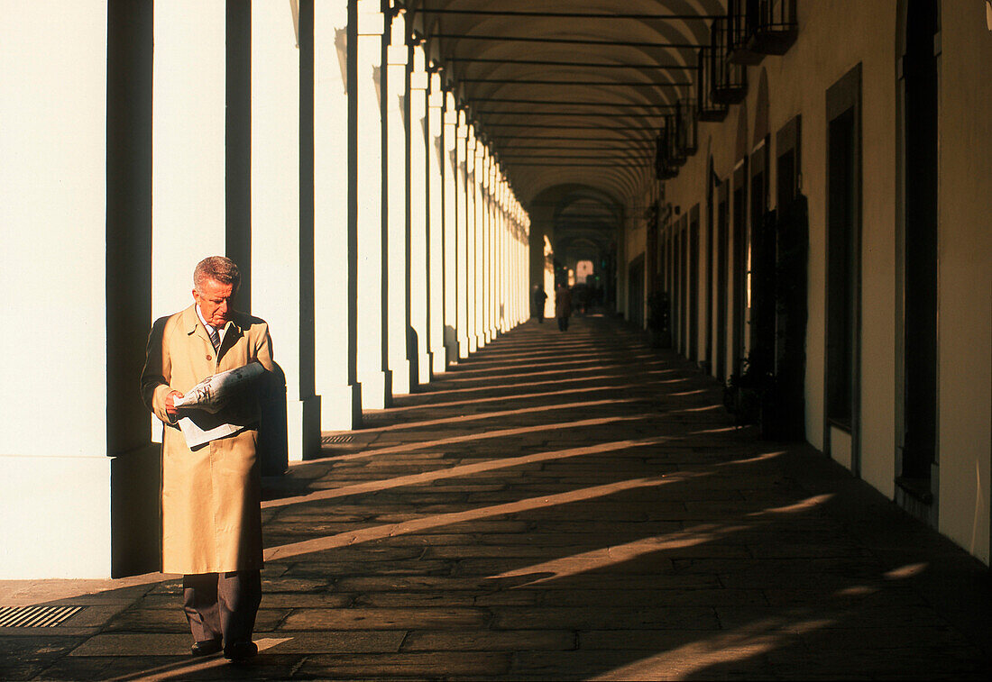 Man at Via Po, Torino, Piedmont, Italy, Europe