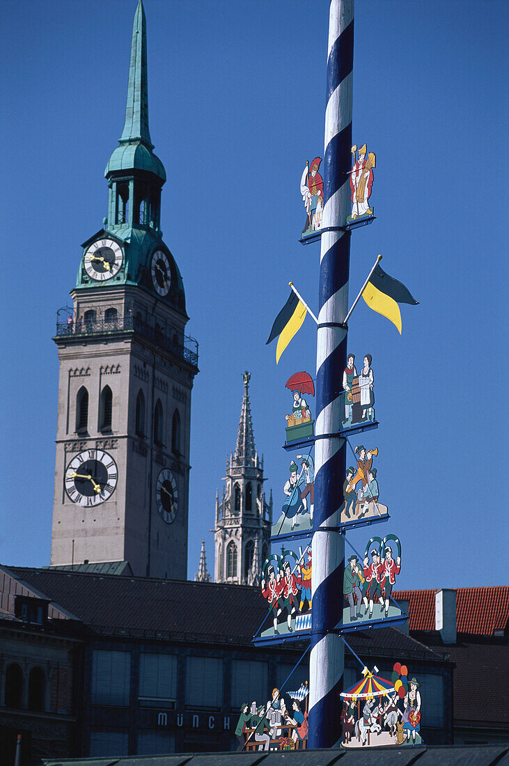 Maypole at Viktualienmarkt, Munich, Bavaria, Germany, Europe