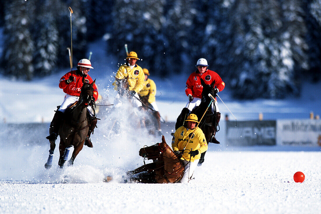 Sturtz beim Polospiel in St. Moritz, Graubuenden Schweiz