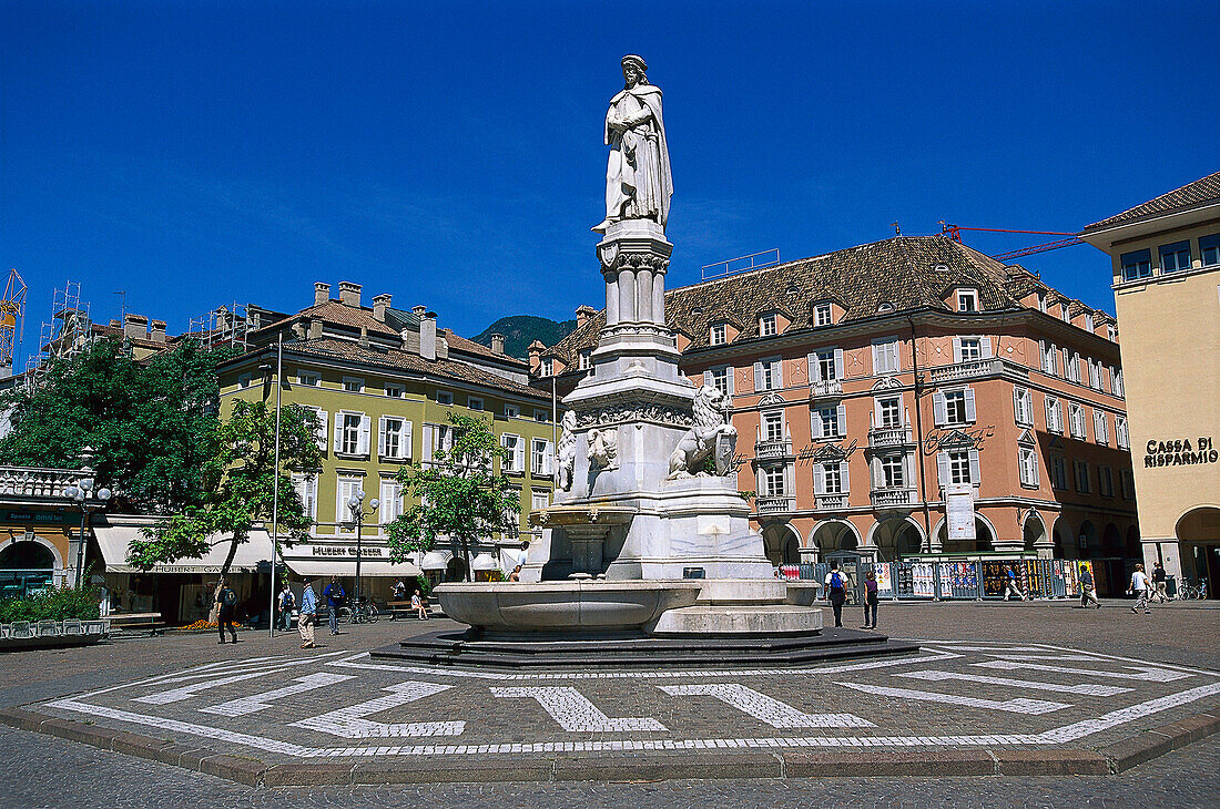 Monument of Walther von der Vogelweide at Walther Square, Bozen, South Tyrol, Italy, Europe