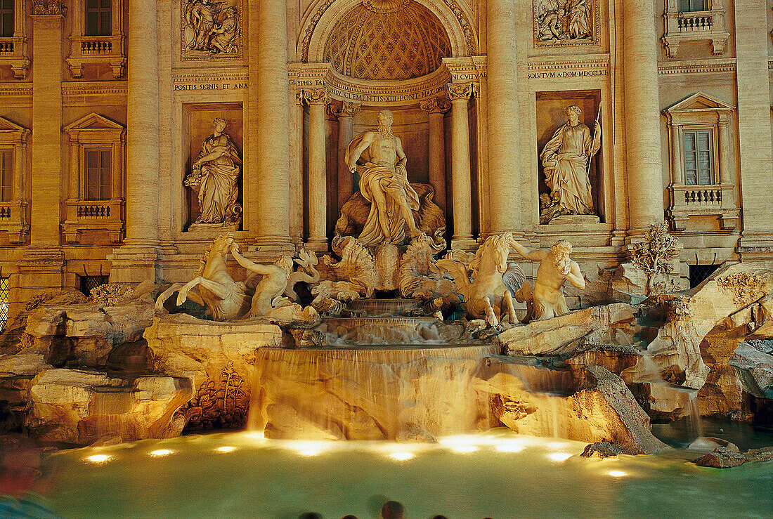 Fontana di Trevi in the evening, Rome, Italy, Europe