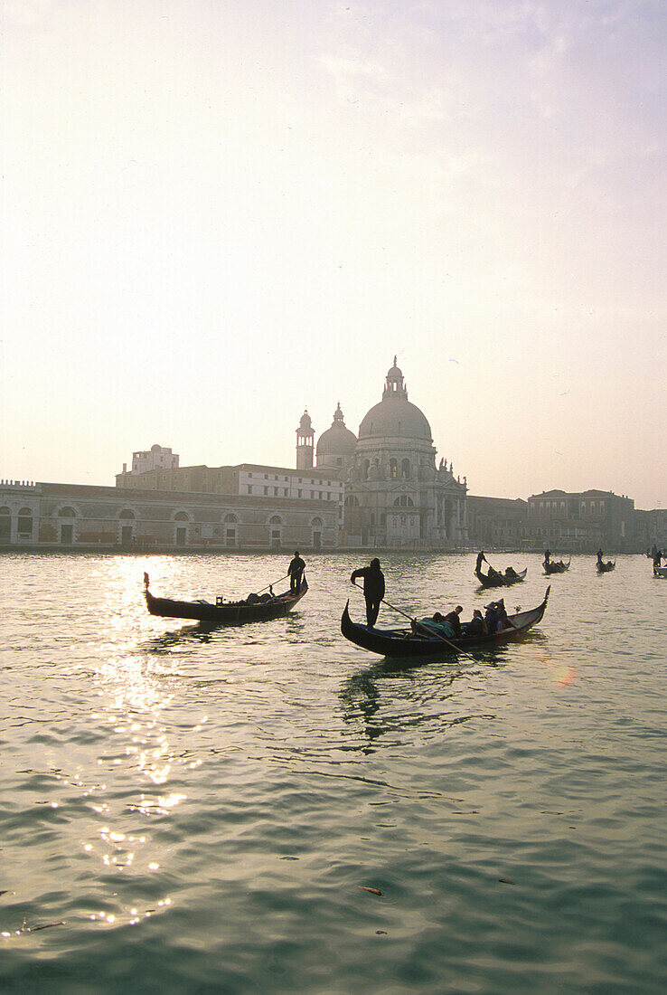 Gondolas in front of Santa Maria della Salute, Canal Grande, Venice, Italy