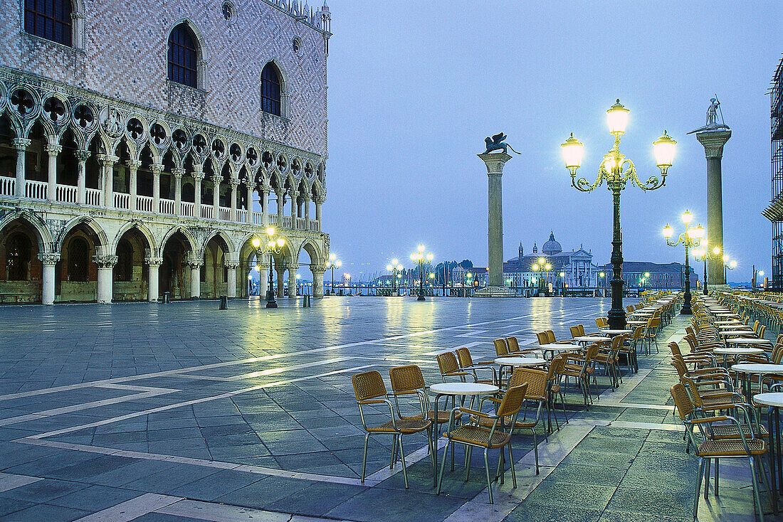 The deserted St. Marc's square in the evening, Venice, Italy, Europe