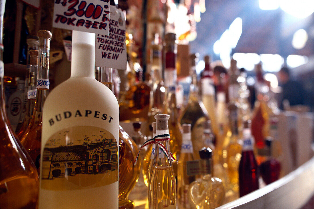 Shelf with bottles, Central Market Hall, Budapest, Hungary