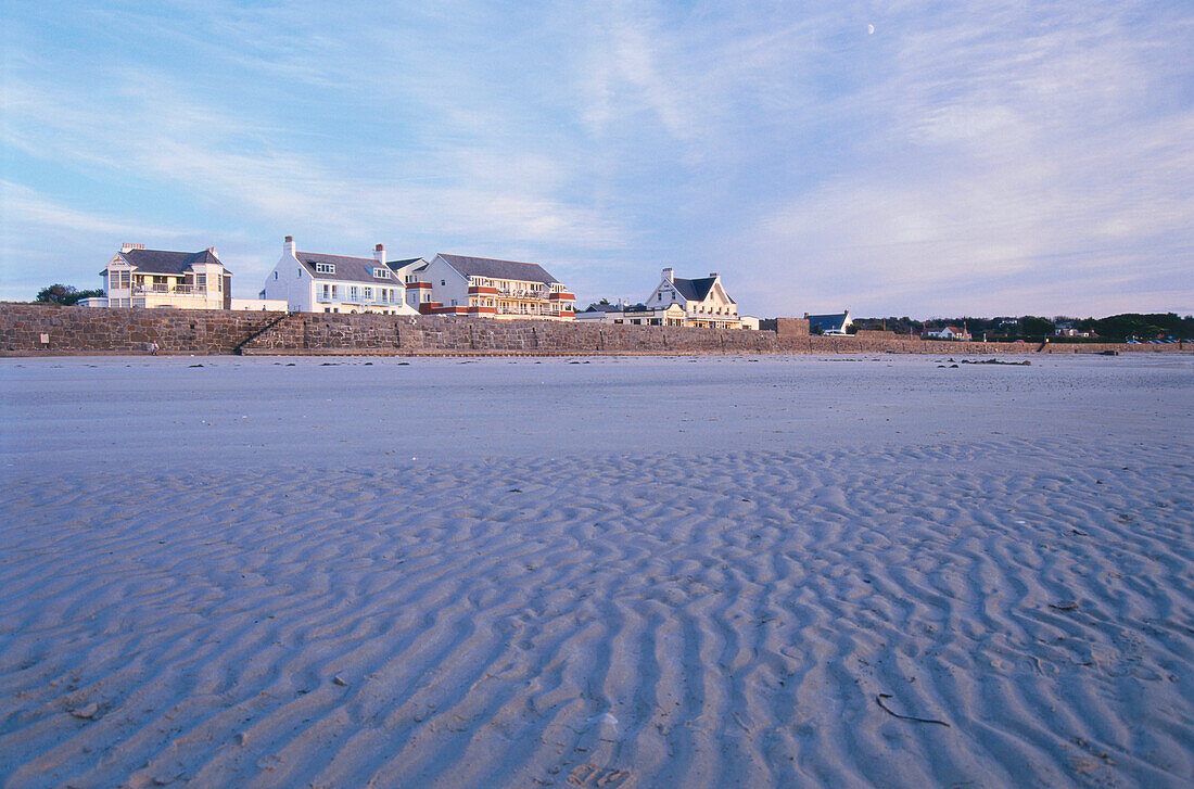 The beach at Cobo Bay at low tide, Guernsey, Channel Islands, United Kingdom