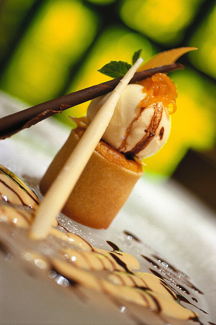 Ice cream and chocolate dessert, Restaurant Biscotti, Bangkok, Thailand, Asia