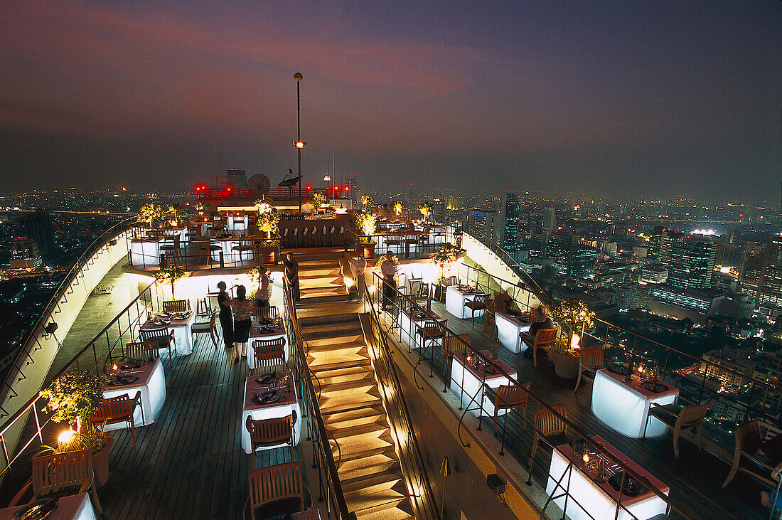 The Restaurant Vertigo on the roof deck of Hotel Banyan Tree in the evening, Bangkok, Thailand