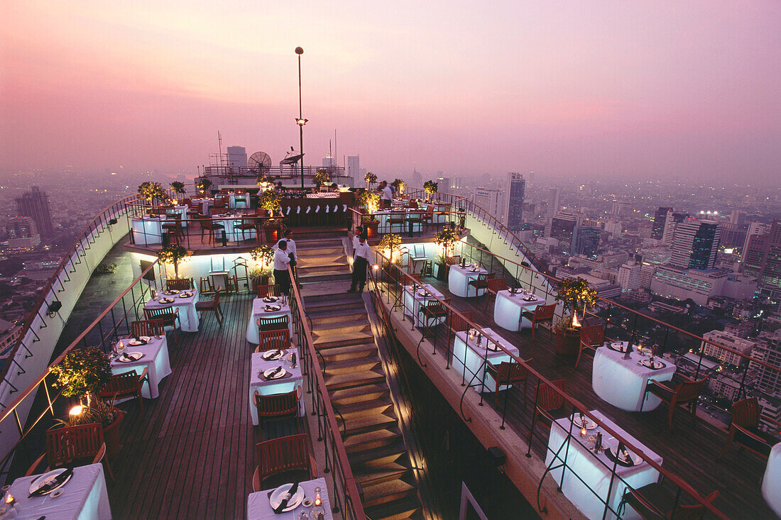 The Restaurant Vertigo on the roof deck of Hotel Banyan Tree in the evening, Bangkok, Thailand