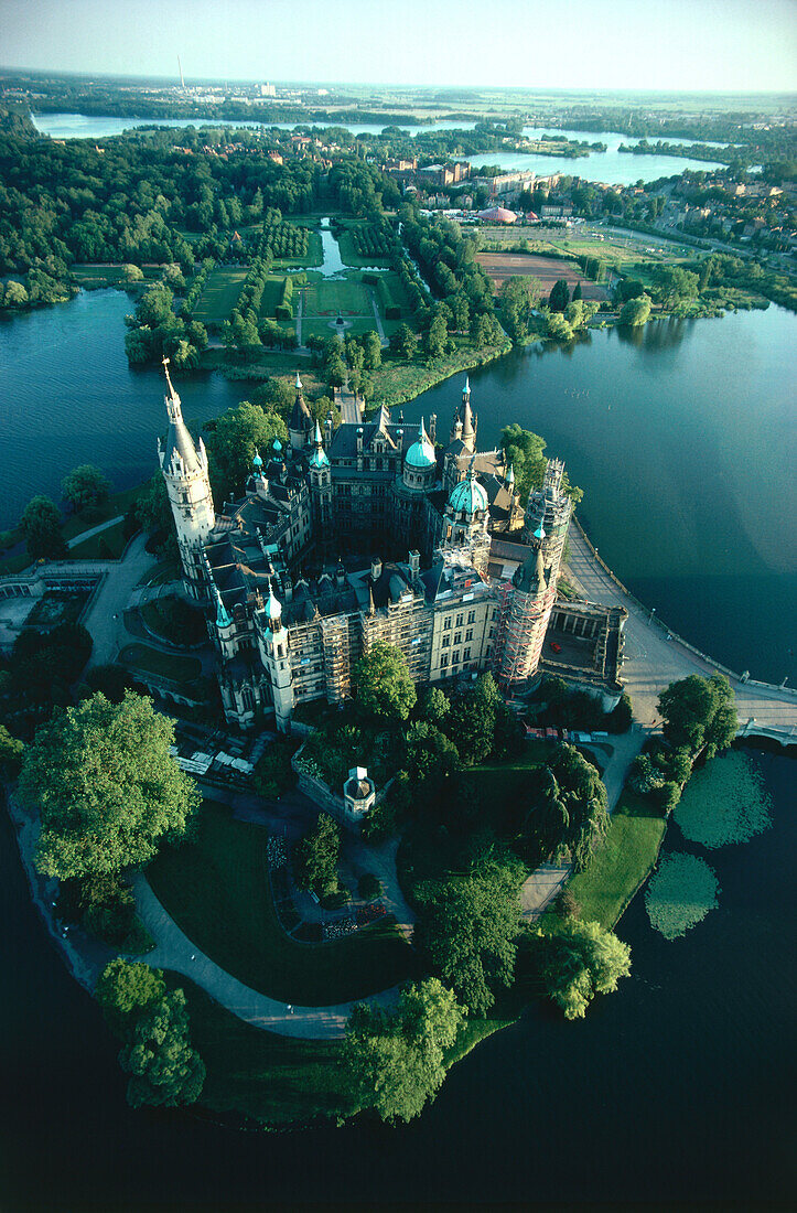 Aerial view of Castle Schwerin, Mecklenburg-Western Pomerania, Germany