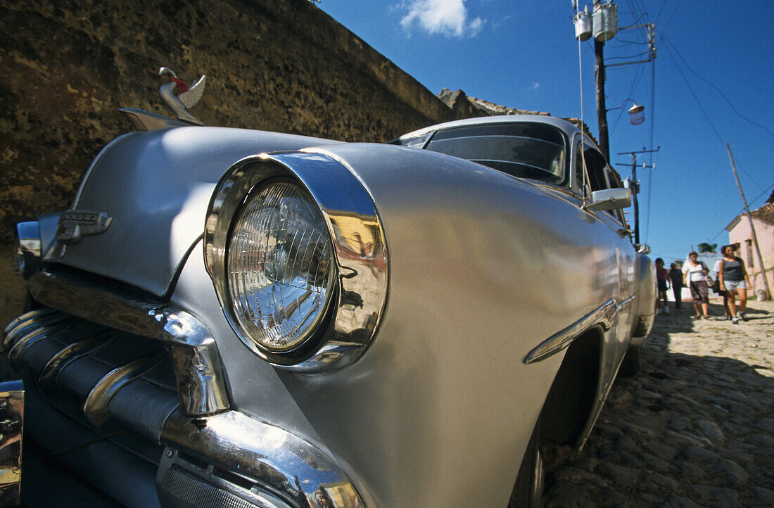 fifties car, parked, detail of front, Cuba