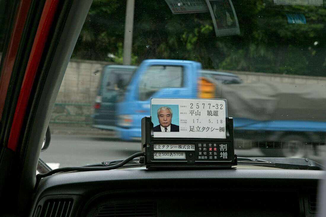Taxi drivers name board, Tokyo City, Japan