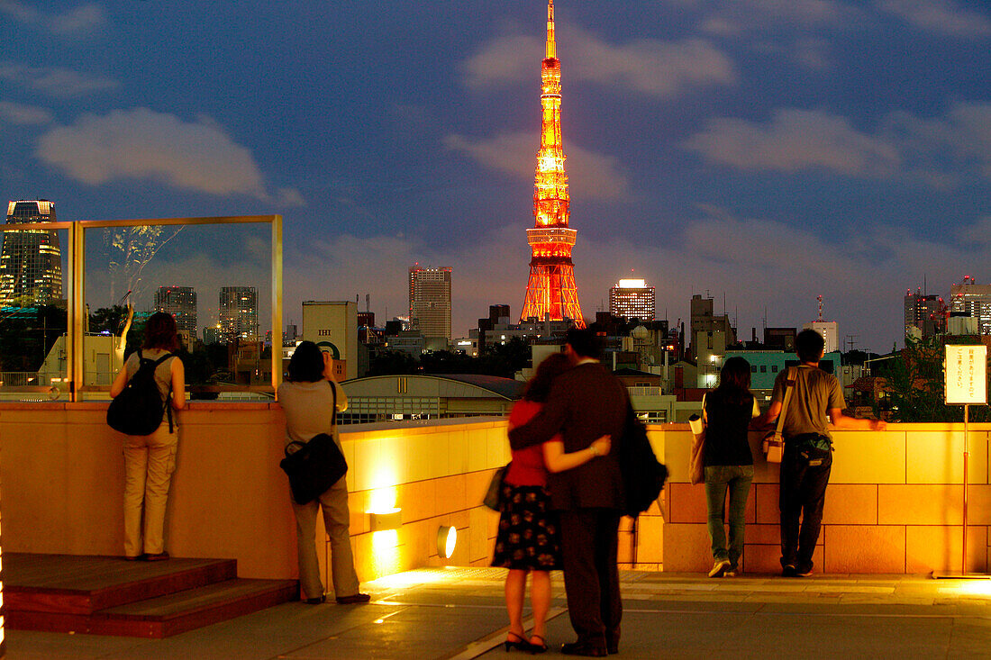 Tokyo Tower illuminated at night, View from Roppongi Tokyo, Japan
