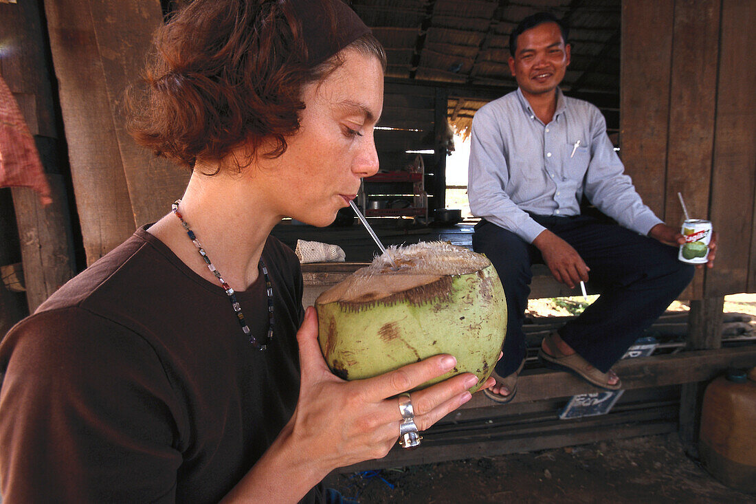 Woman is drinking, coconutmilk