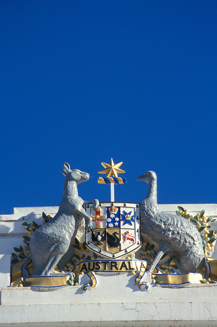 Coat of Arms, heraldic animals, old Parliament House, Provisional Parliament House, Canberra, Western Australia, Australia