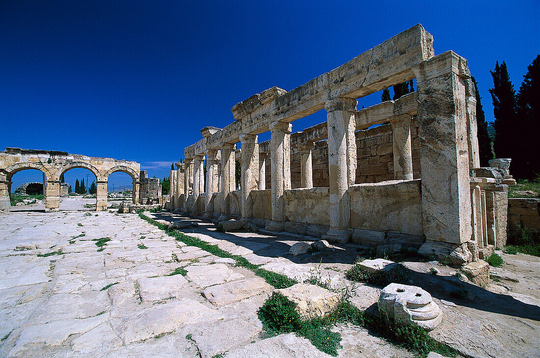 Frontinus street and North Gate, Nekropole, Ancient city of Hierapolis near Pamukkale, Turkey