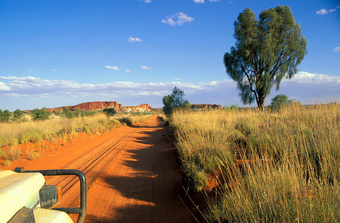driving on road to Rainbow Valley, Northern Territory, Australia