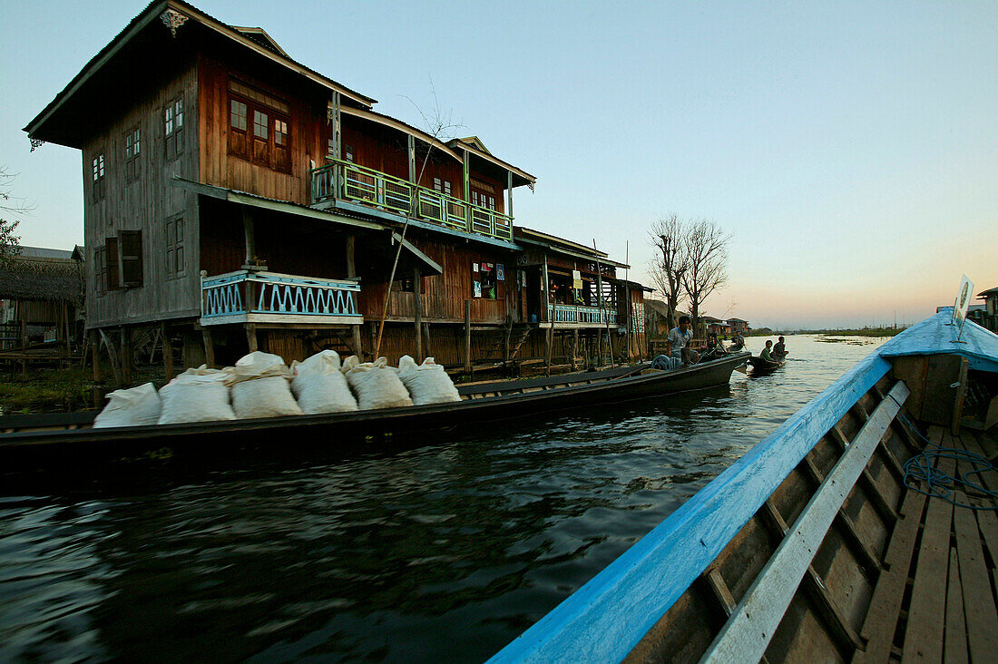 water road, transport houses on stilts, Inle Lake, Myanmar