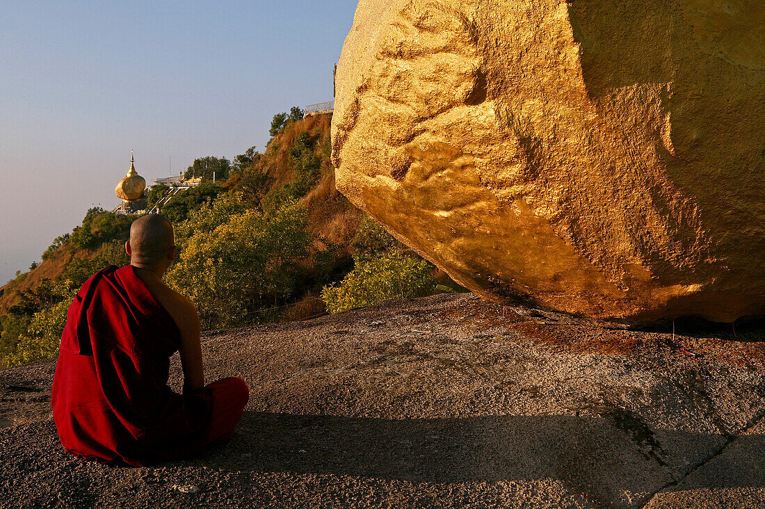 Monk at Golden Rock, Kyaiktiyo Pagoda, Myanmar