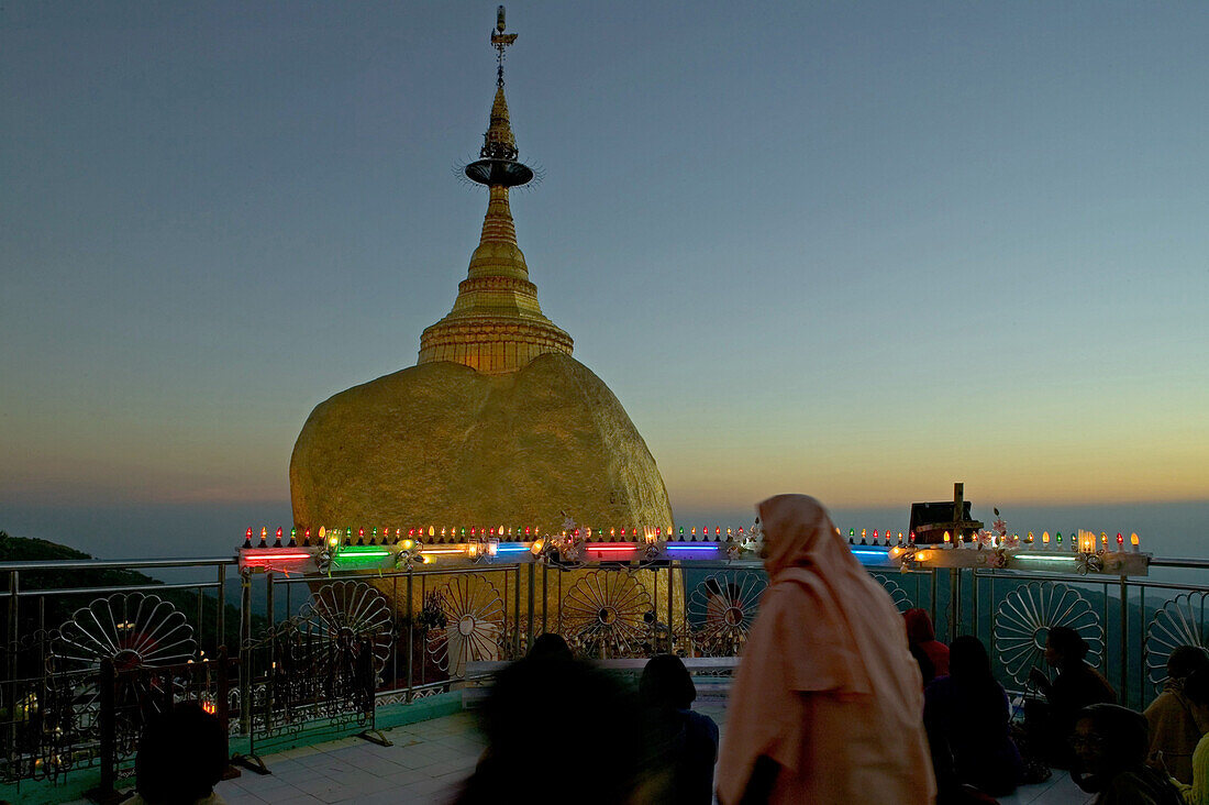 Pilgrims at Golden Rock, Kyaiktiyo Pagoda, Myanmar