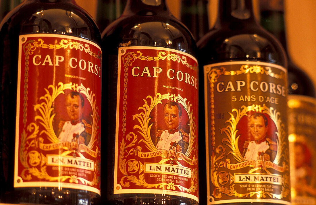Three bottles with Liquer, Cap Corse, Bastia, Corsica, France