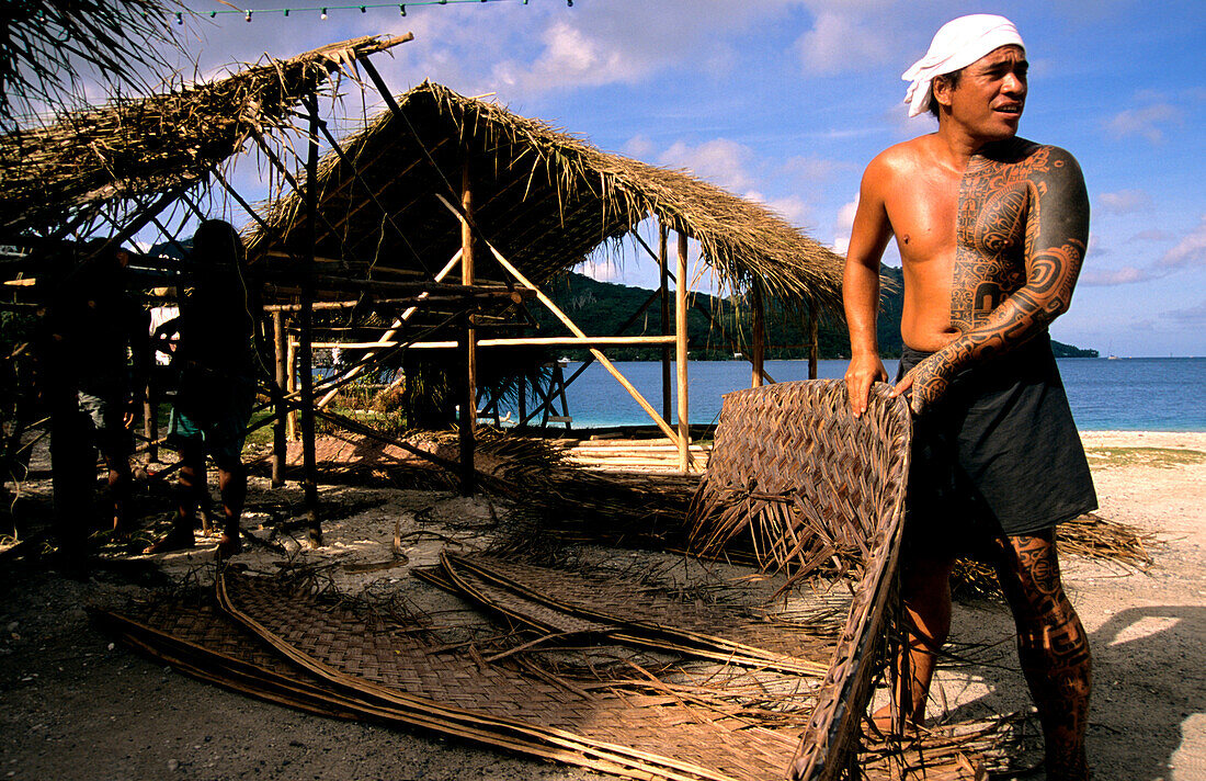 House building, Huahine, Windward Islands French Polynesia, South Pacific