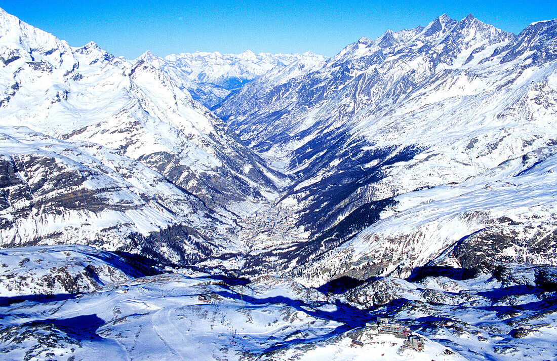 Aerial photo of the Valais Alps, Zermatt, Switzerland, Europe