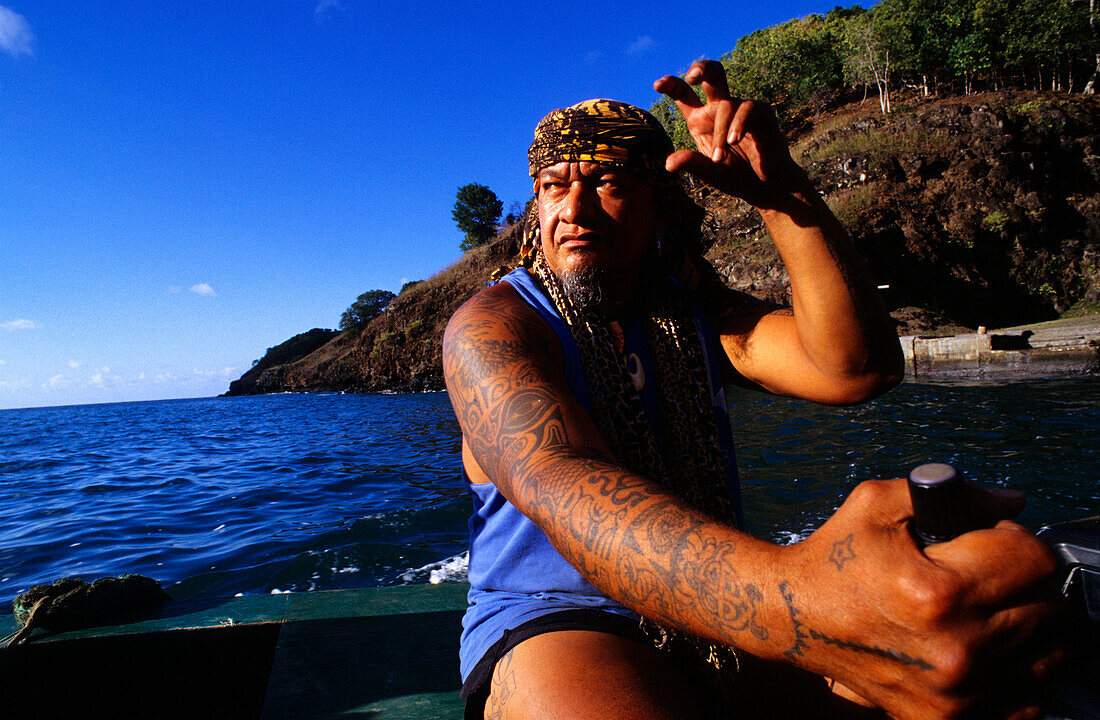 Talking Warrior, Hatiheu, Nuku HIva, Marquesas French Polynesia, South Pacific