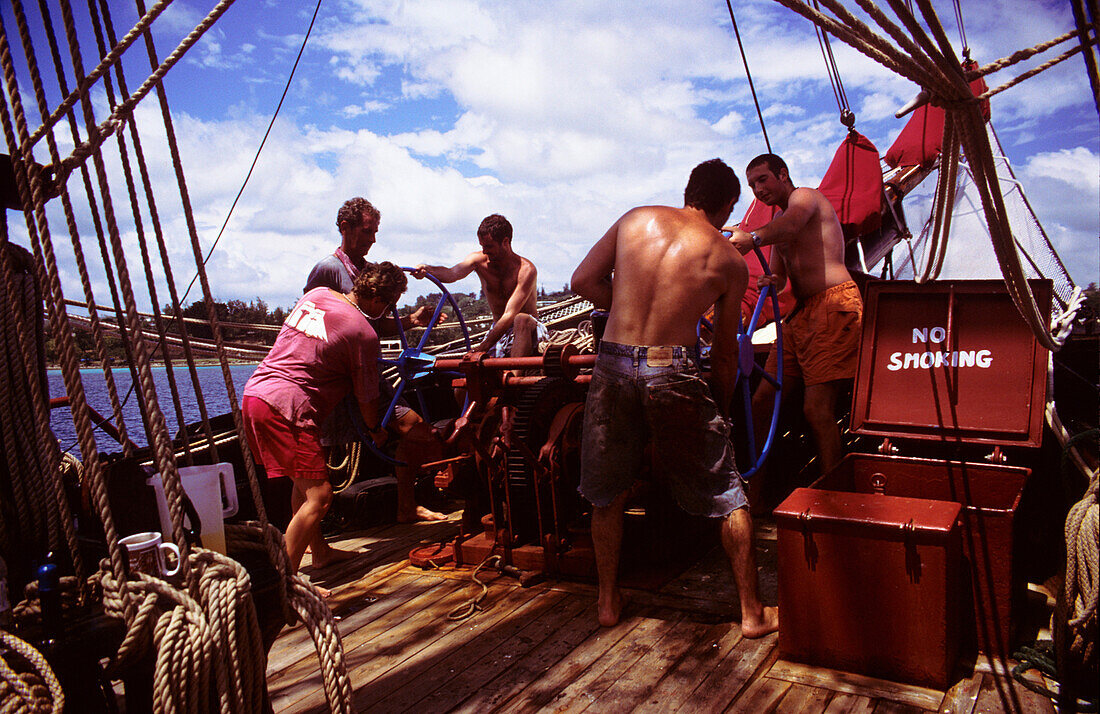 Crew, Weighting Anchor, Sailing Ship, Vanuatu South Pacific, PR