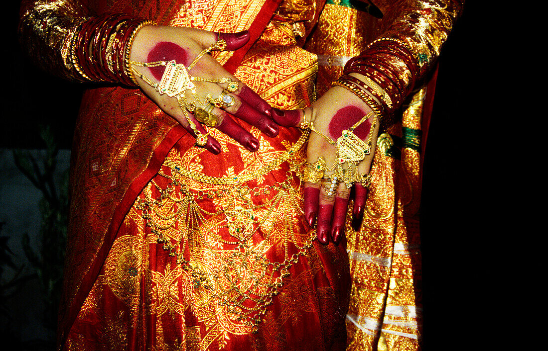 Feastful decorated and painted woman's hands, Chitwan, Nepal