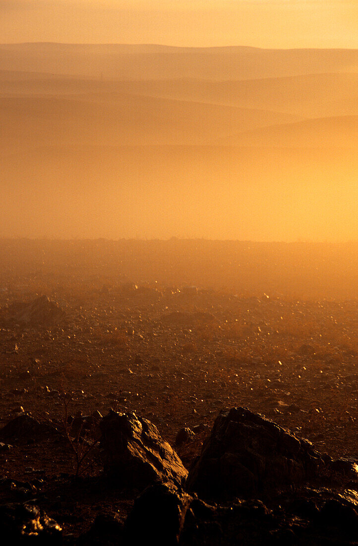 Morning Mist at sunrise in the desert, Jordan, Middle East