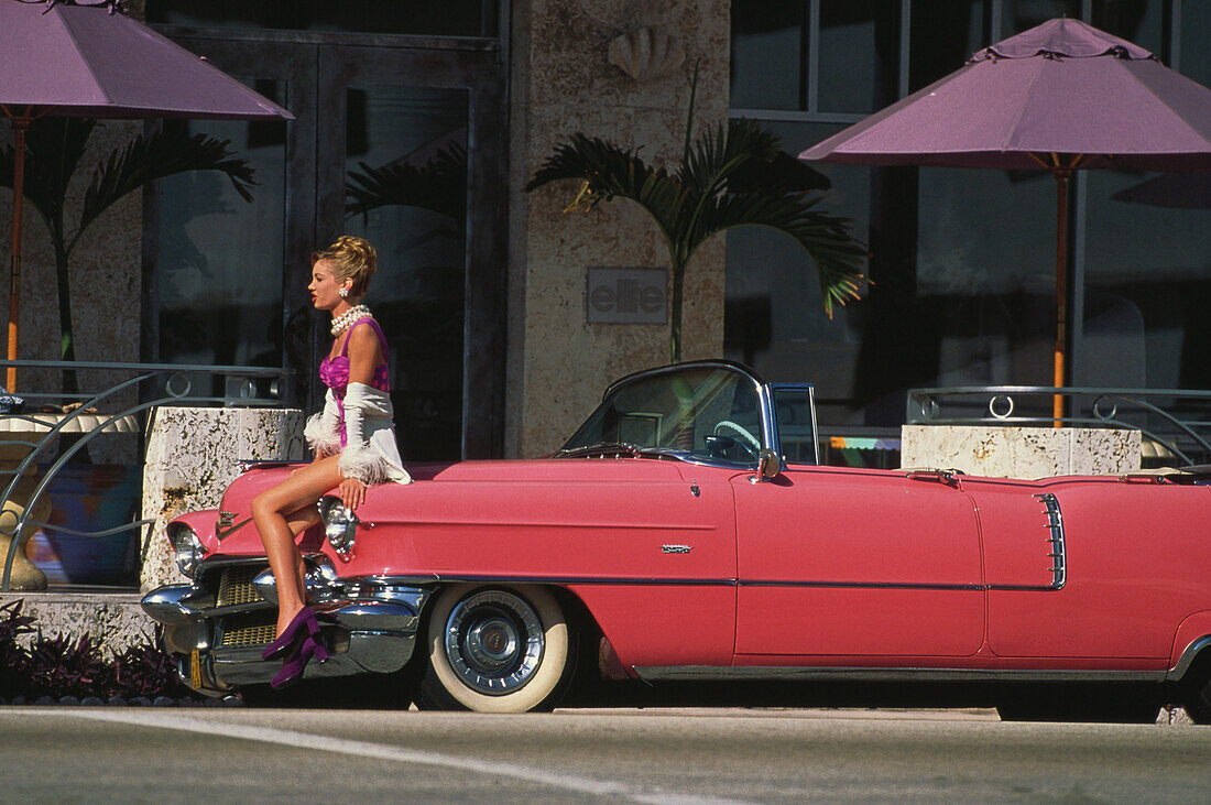 Modeshooting am Ocean Drive, Miami Beach, Florida USA