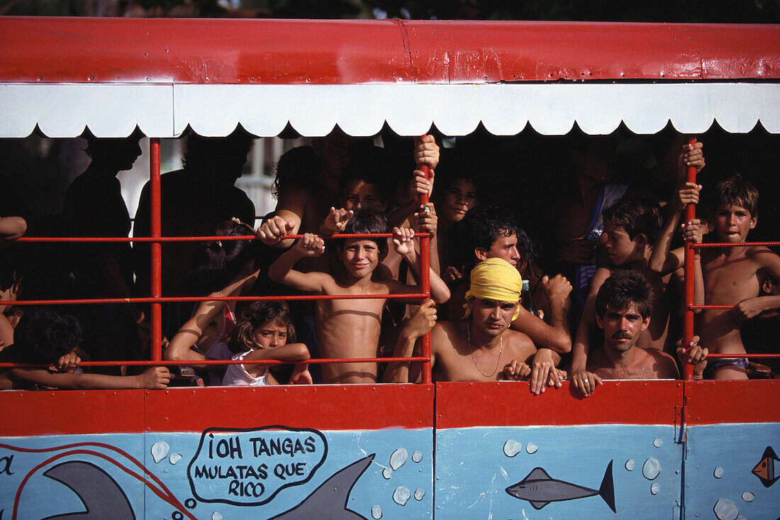 People in a bus, Cuba, Caribbean, America